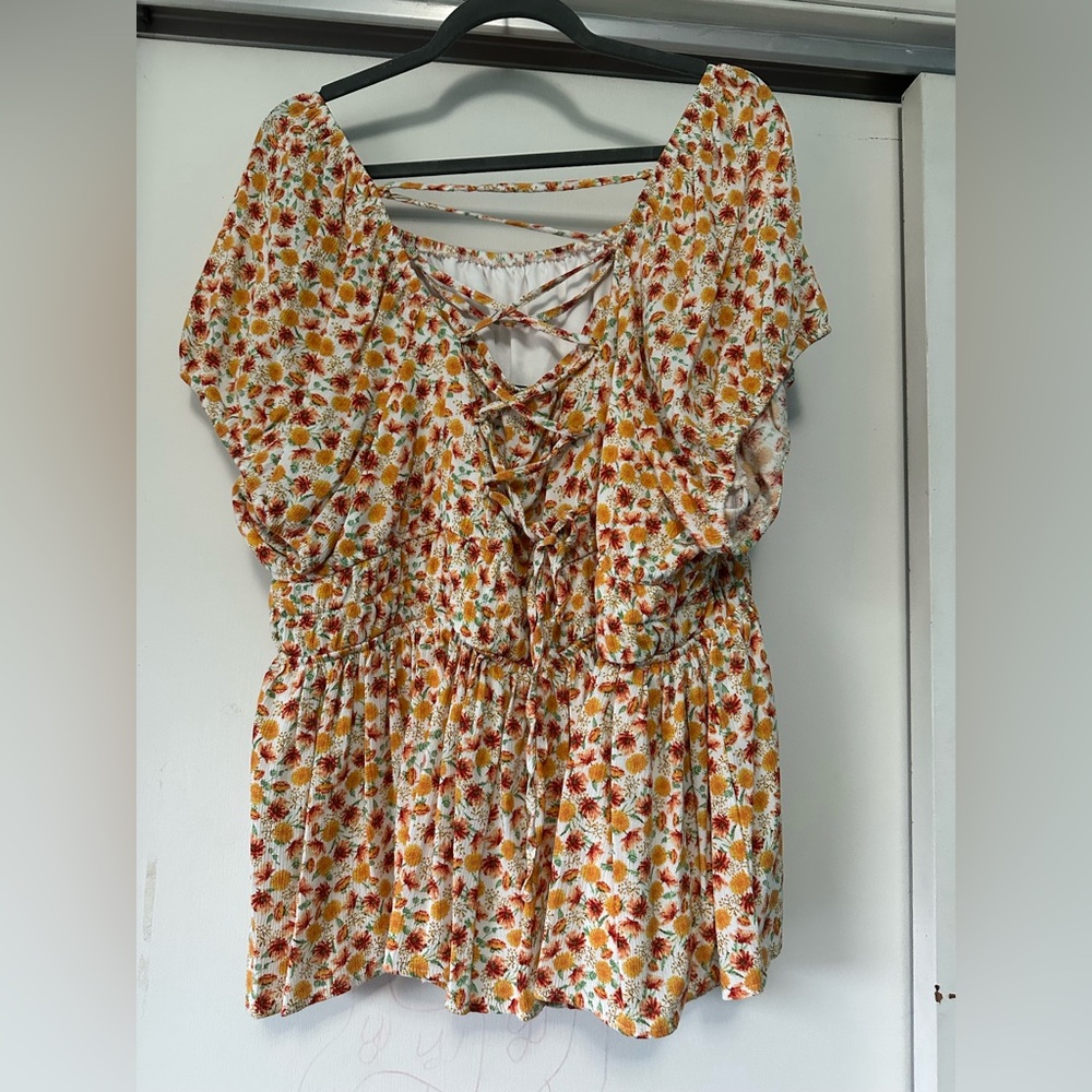 Torrid Multicolor Floral Tie Back Blouse